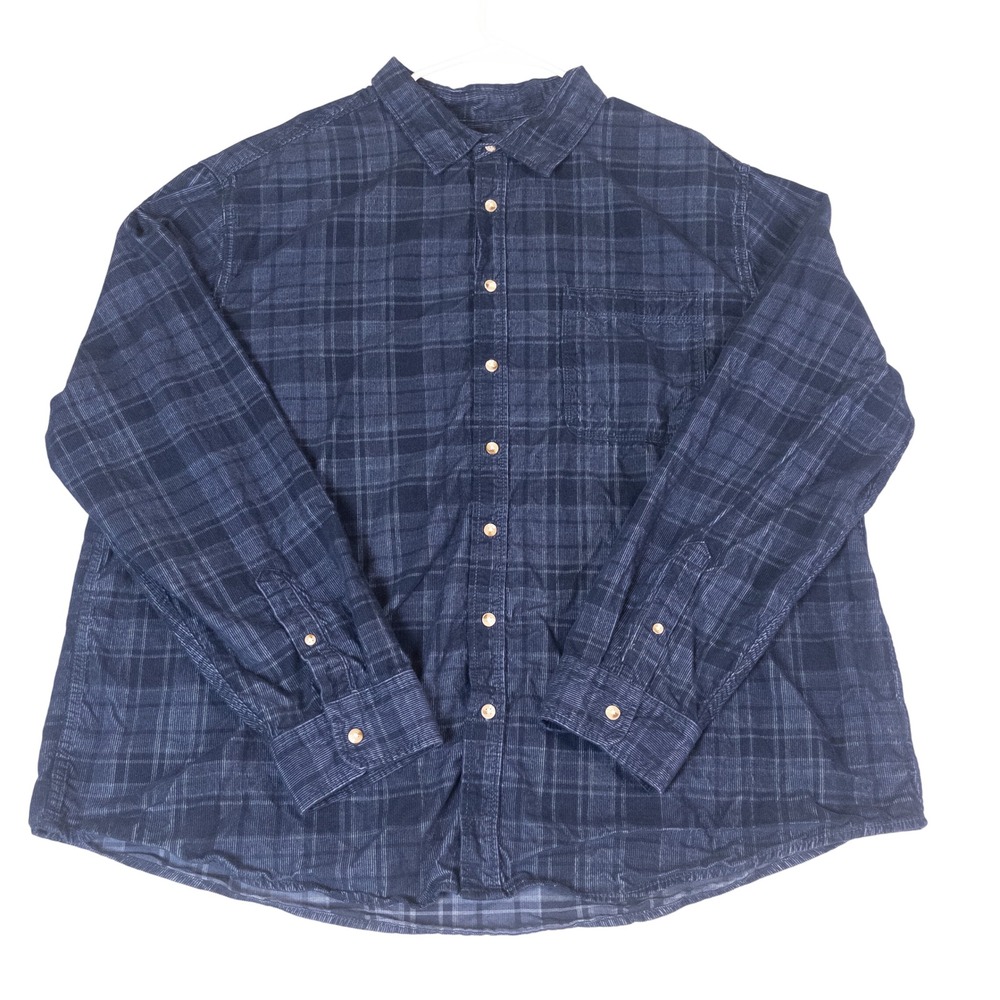 George Mens‎ 3XL Navy Blue Plaid Corduroy Long Sleeve Button Down Shirt
